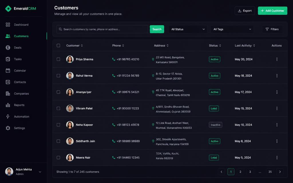 Prévia da tela de CRM e Cadastro de Clientes no ERP Pro